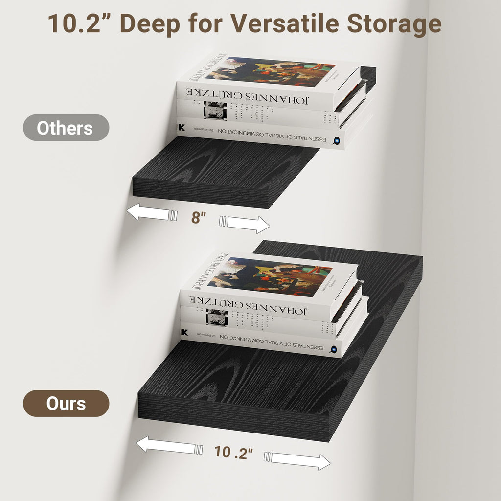 10 in Deep Floating Shelves 16" Set of 2, Black