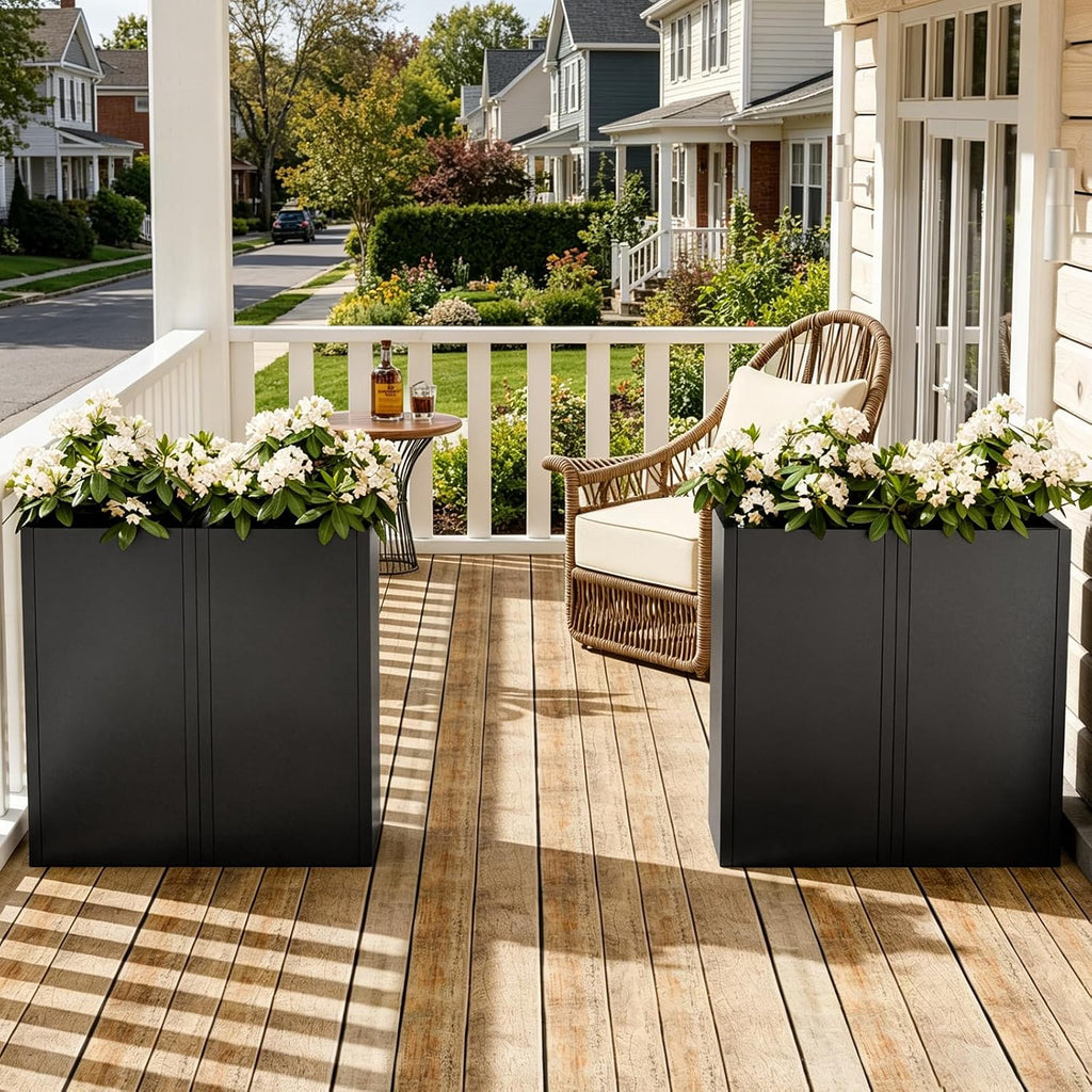 Metal Tall Planters Box Set of 4-24 Modern Tall Square Planter for Outdoor Plants with Removable Insert Shelf, Heavy