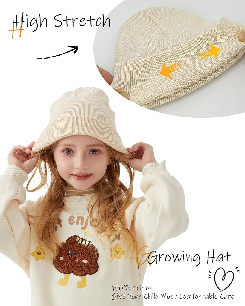 100% Cotton Baby Beanie Cute Toddler Winter Hat Knit Caps Ages 0-8