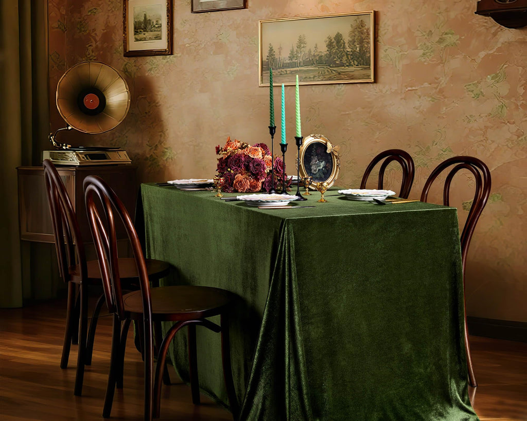 Olive Green Velvet Tablecloth 60"x102" Lush Panne Rectangular Table Cloth