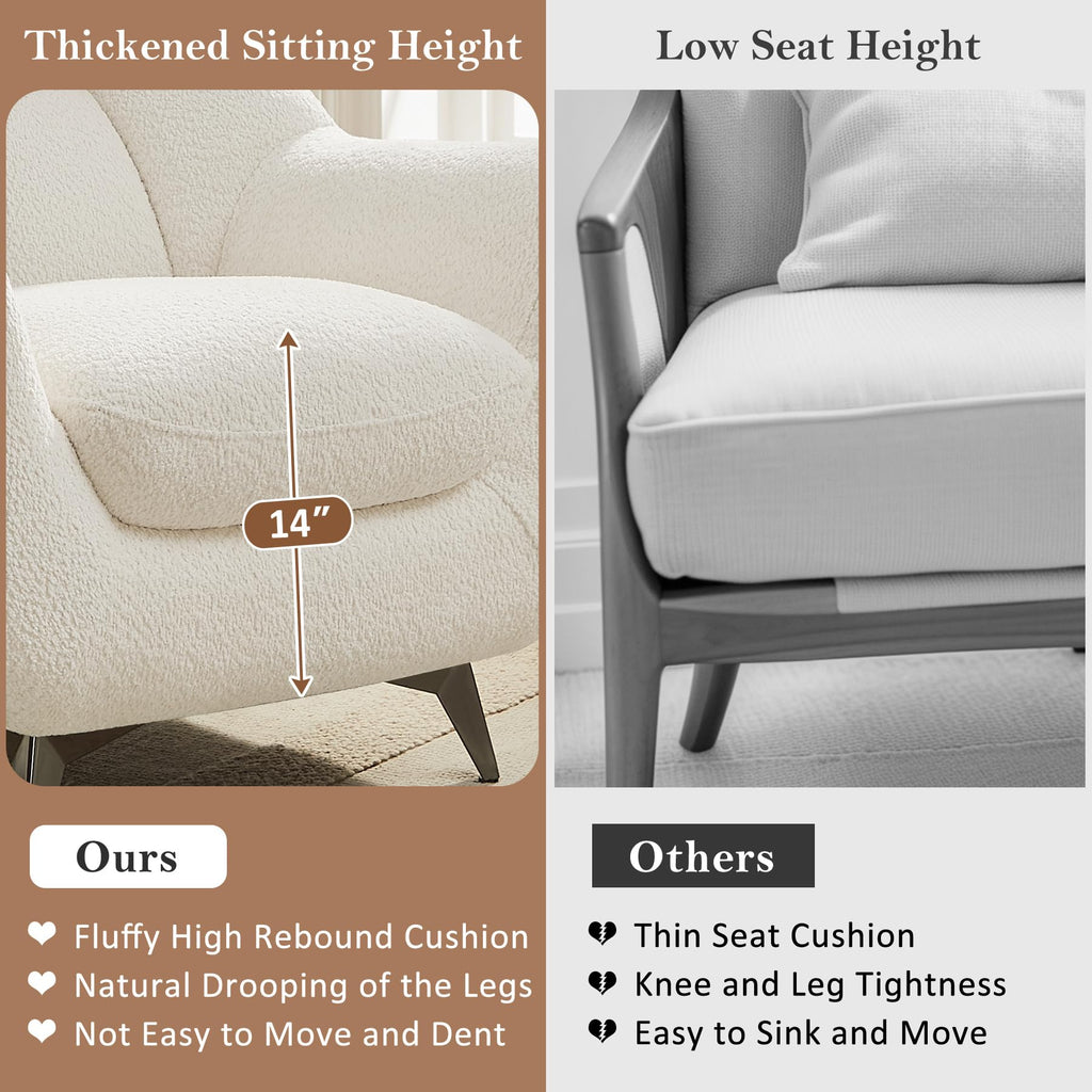 34.6" Oversized Accent Chair with WingBack, Teddy Boucle White