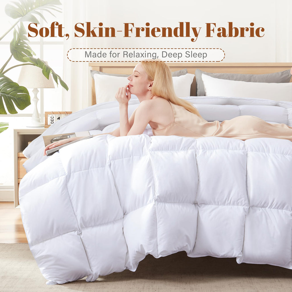 King Size Feather and Down Fiber Comforter Insert, 100% Cotton Cover