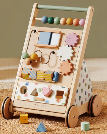 Land Wooden Baby Walker with Activity Center, Montessori Push Walker
