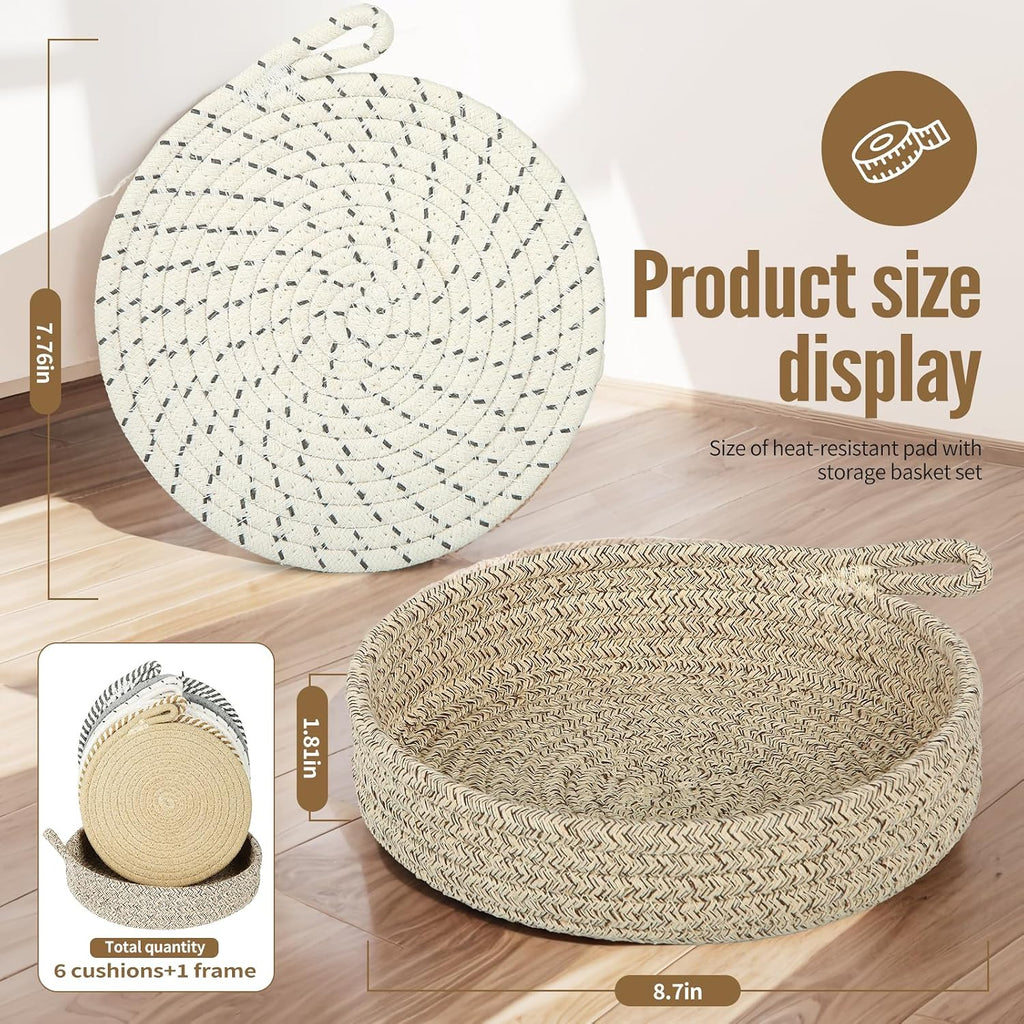 Hot Pads & Quartz Countertops - 6-Pack 8-Inch Cotton Trivets for Hot Dishes, Pots and Pans, Machine Washable - Set of 6