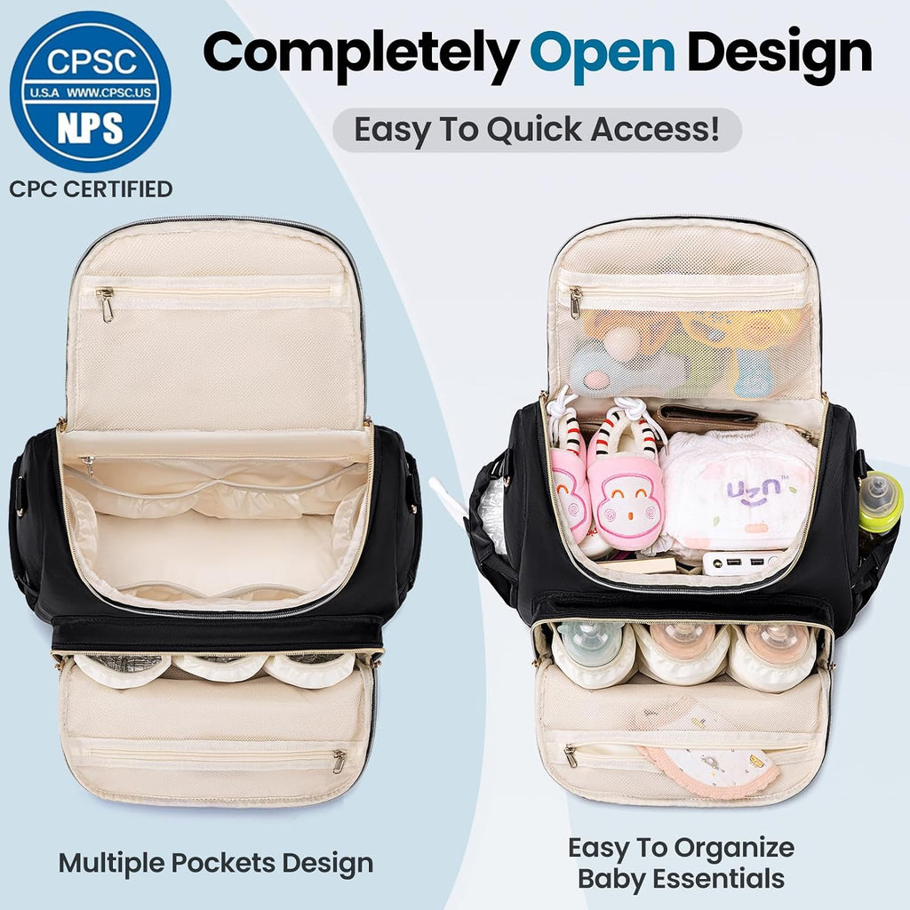 4 in 1 Convertible Diaper Bag Backpack,Waterproof Baby Diaper Bag with Changing Pad,Converts into Baby Tote