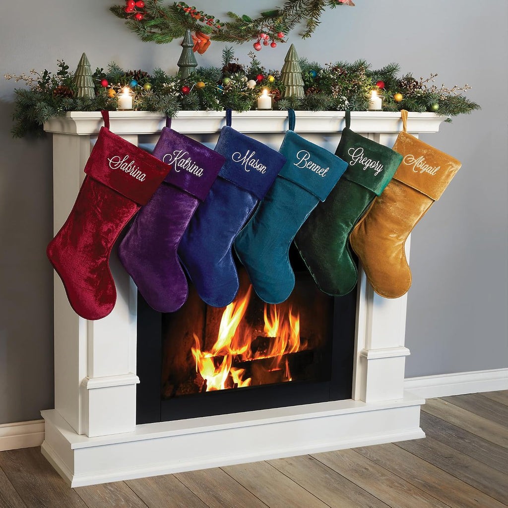 Red Velvet with Name Embroidered | Family Stockings | Festive Holiday Home Décor | Ready to Hang