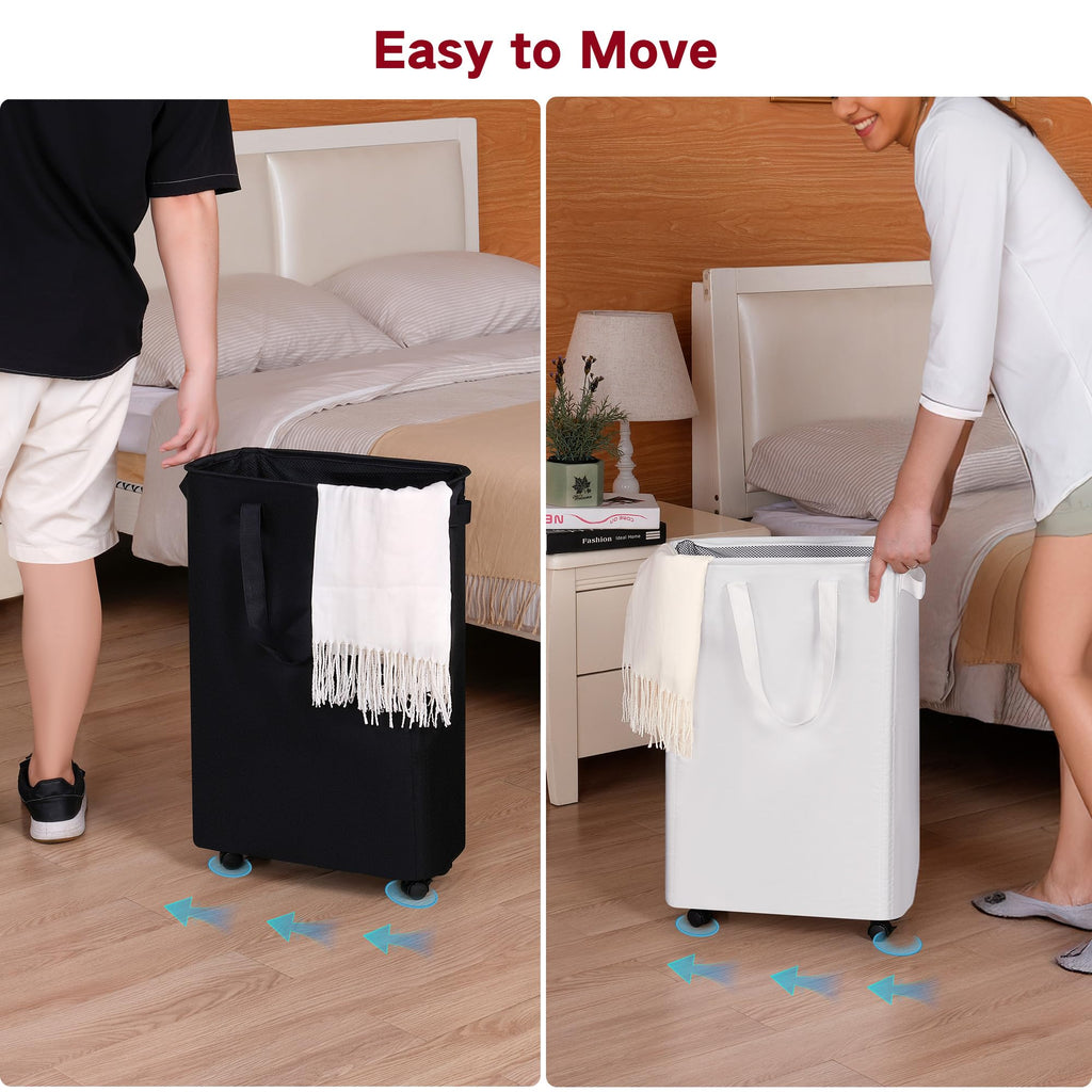Slim Laundry Hamper with Wheels, Rolling Laundry Basket for Clothes, Small Laundry Basket and Laundry Room, 60L (12.7
