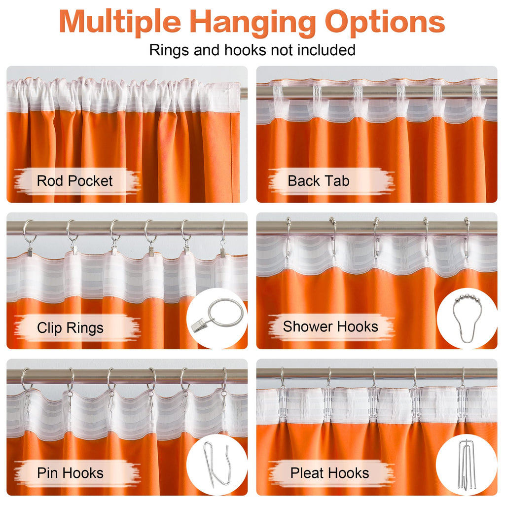 Orange Blackout Curtains 72 Inches Long 2 Panels Back Tab Rod Pocket Fall Color Decor Halloween Room Darkening