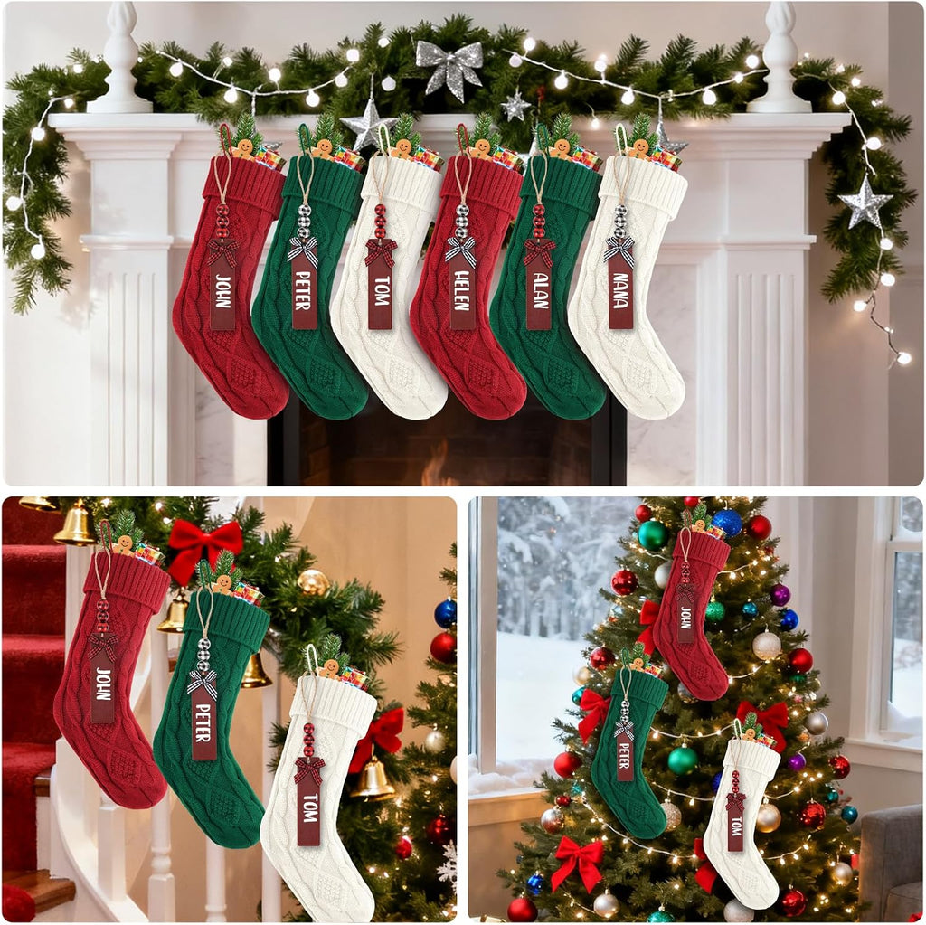LumaBria18Inch Cable Knitted , Personalized Hanging Stockings, and Family Home Decor in Red, White, Green - Set of 6