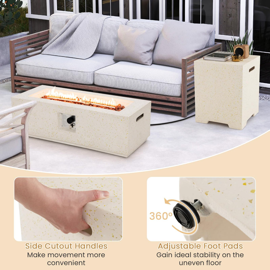 50, 000 BTU Propane Fire Pit Table Set, 42" Terrazzo Fire Pit Table with Hideaway Tank Holder, Stainless Steel Burner