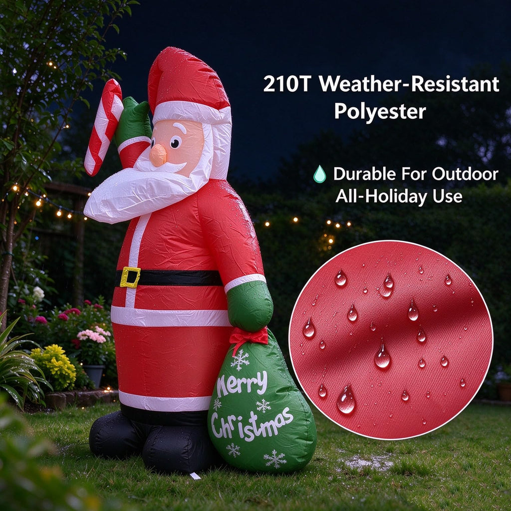4FT Christmas Inflatable Santa Claus Yard Decoration, Blow‐up Santa with LED Light, Candy Cane & Gift Bag, Polyester