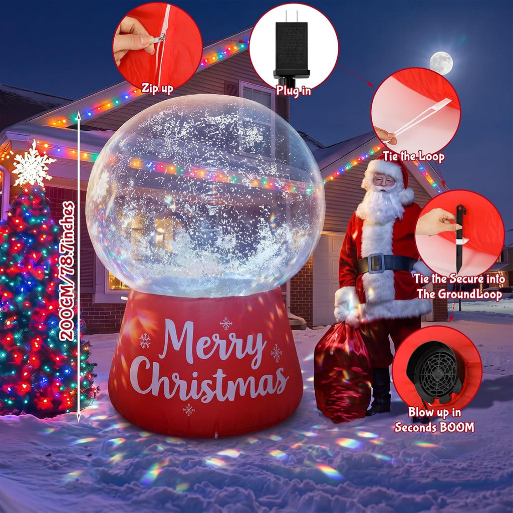 Gaint 6.56 ft Inflatable Christmas Snow Globe Decoration Outdoor