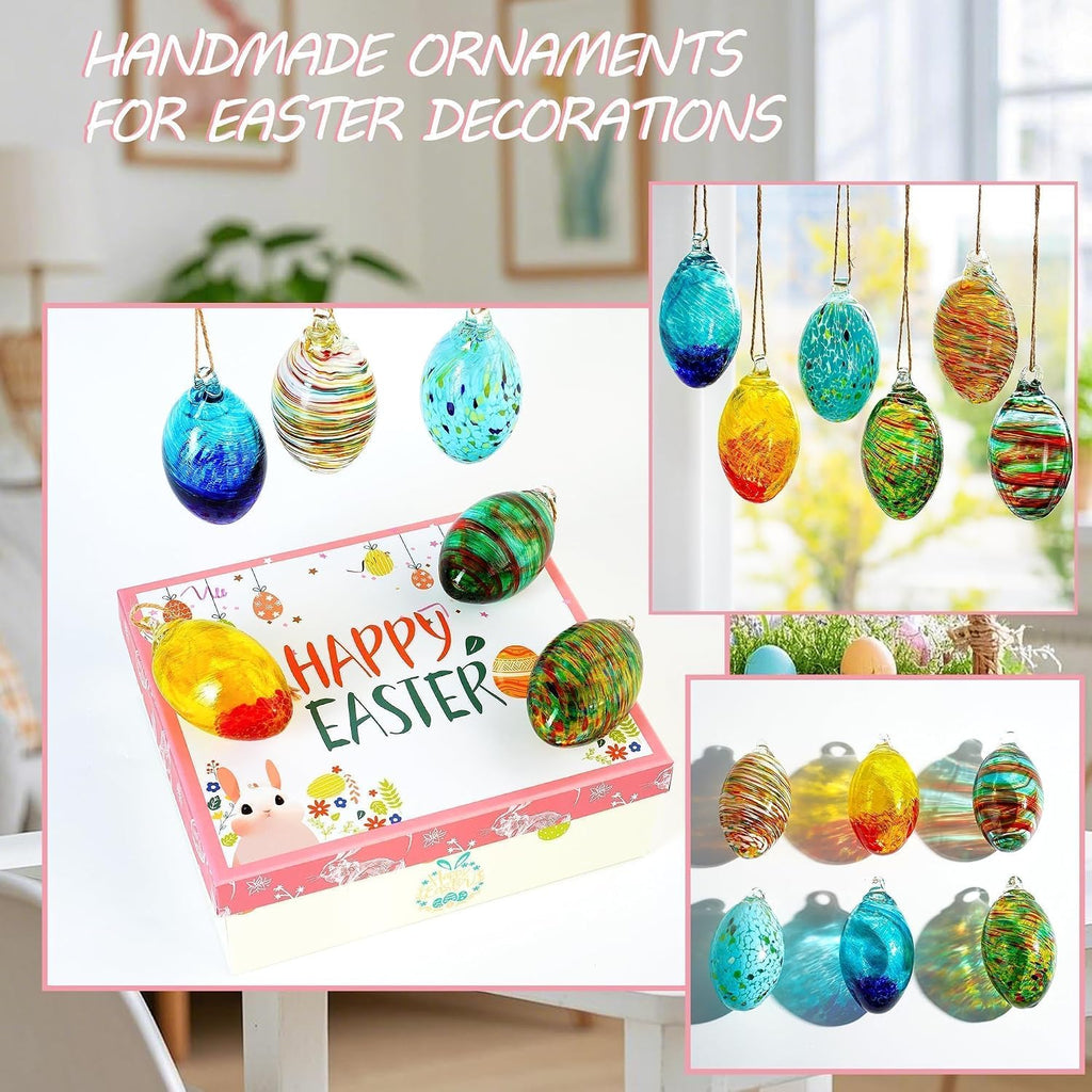 Hand Blown Glass Ball Egg Hanging Ornaments, Home Indoor Outdoor Decor - Set of 6