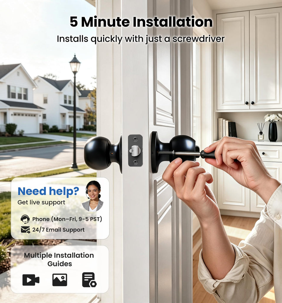 2 Pack Keyed Alike Entry Door Knobs with Lock & Keys, Matte Black