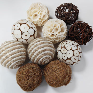 2.5" Decorative Balls for Bowls, Natural Handmade Orbs Bowl Filler Decor, Table Centerpiece & Dough Bowl Vase - Set of 10