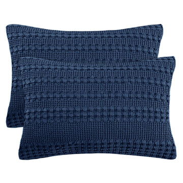 Cotton Waffle Pillow Shams Queen Size 20"x30", Blue Sapphire, No Insert