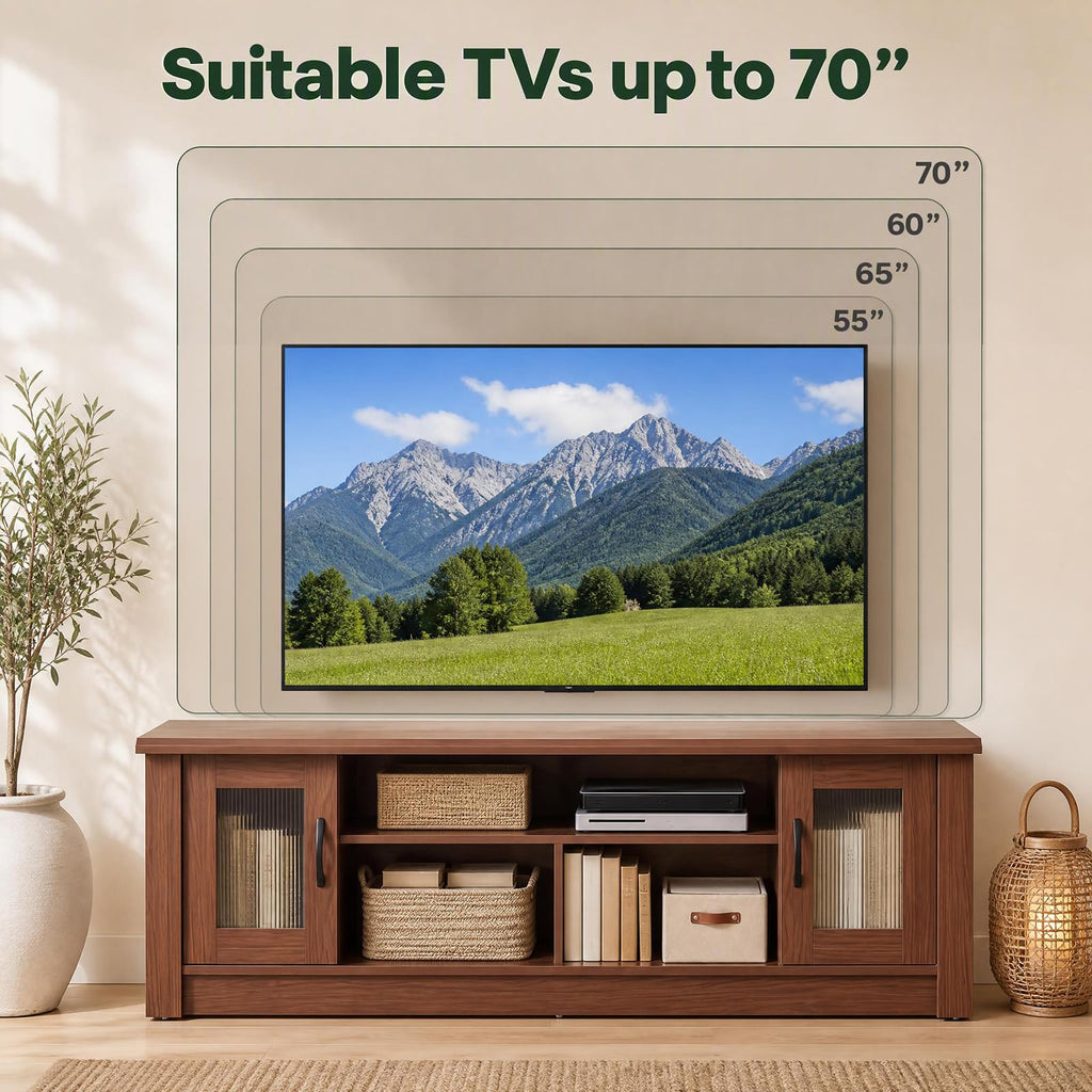 63" Farmhouse TV Stand for 70 inch TV with 2 Fluted Doors (Oak)
