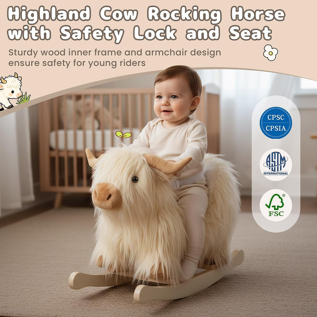 Baby Rocking Horse,Highlander Cattle Rocking Toy for 1+ Year Old Boys and Girls Rocking Horse for Kids Room Nursery