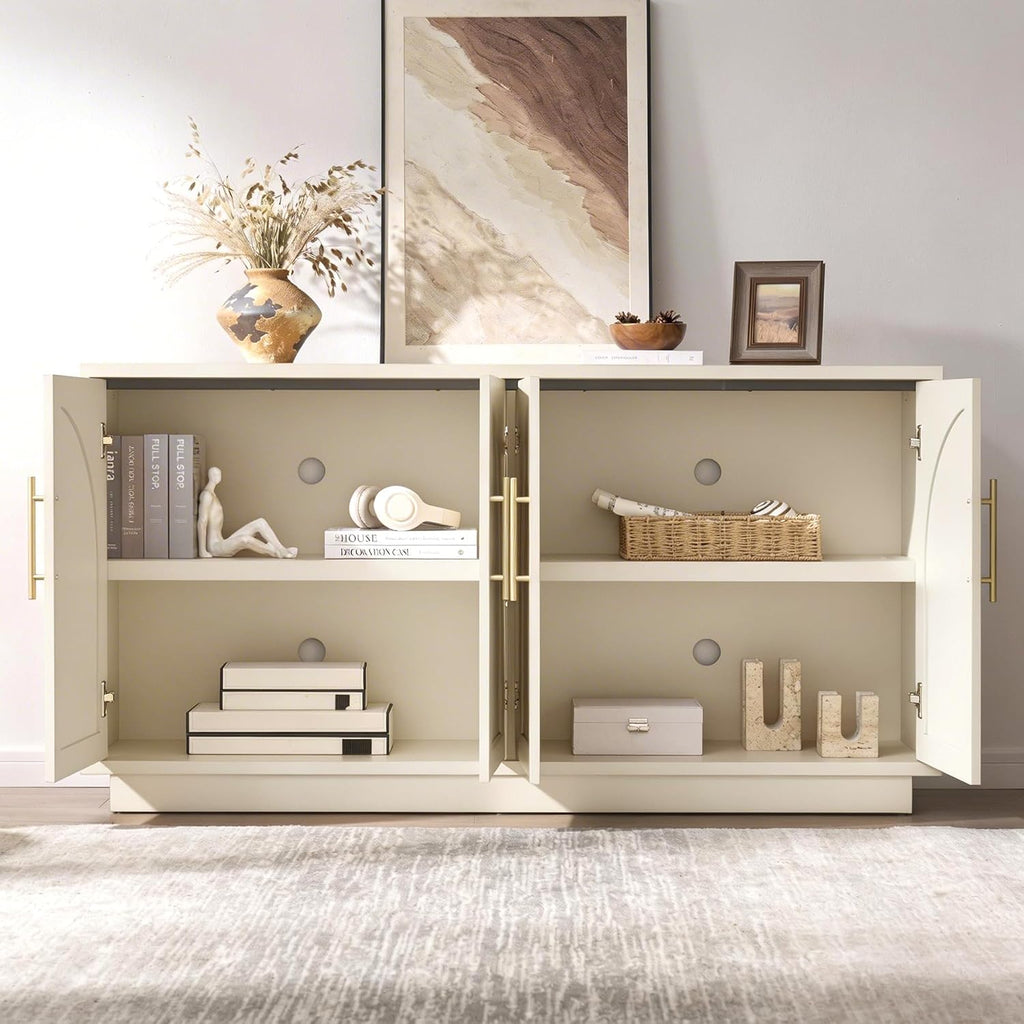 Buffet Cabinet with Storage, 59'' Modern Arched Sideboard Cabinet w/Adjustable Shelves, Wood Media TV Console Table
