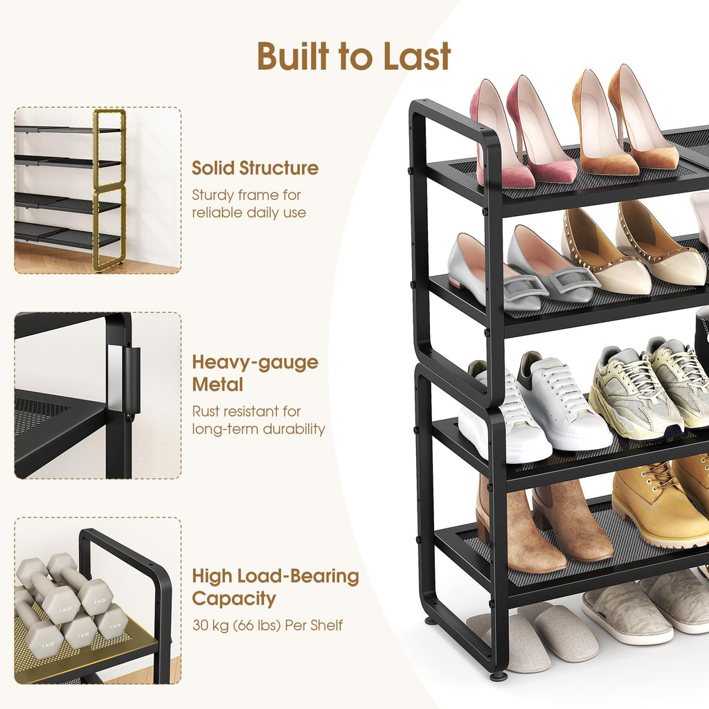 Expandable Shoe Rack for Closet, Adjustable Metal Shoe Organizer with Sturdy Mesh Shelves for Boots & Heels