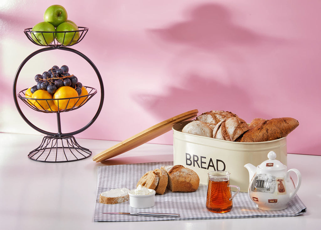 Bread Box - Premium Metal with Bamboo Lid