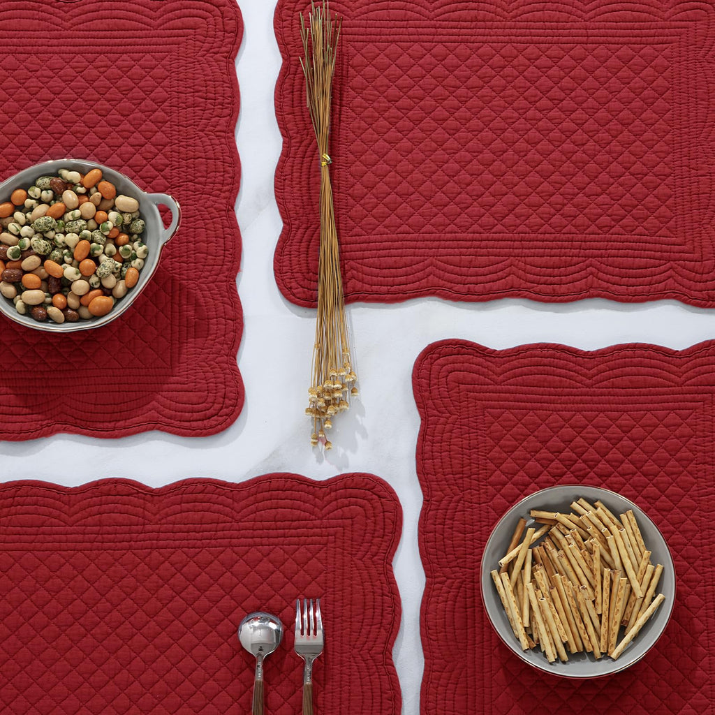 Quilted Placemats Set of 6 Washable-13x18 inches Rectangular Placemats Table-100% Cotton fabric cover and 100%