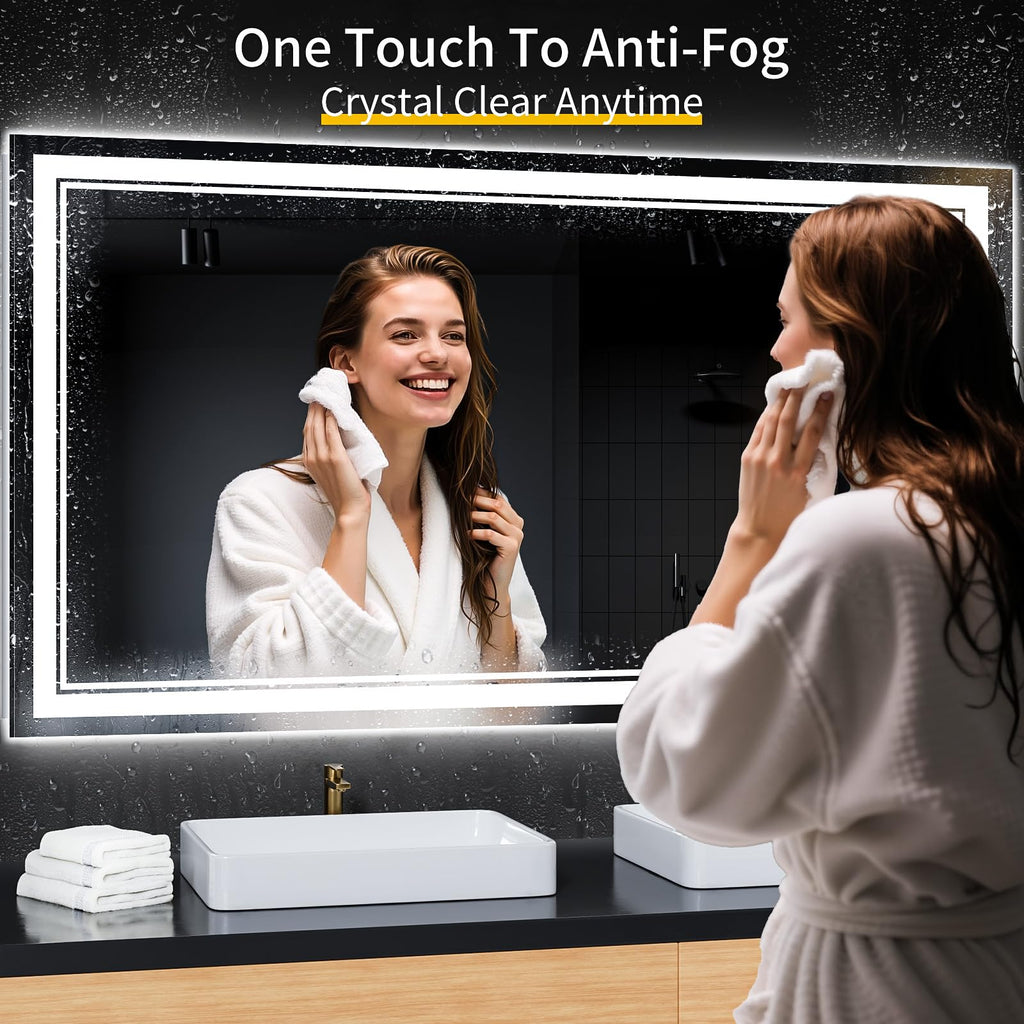 55"x30" LED Bathroom Mirror with Lights,Anti-Fog,3 Color Modes