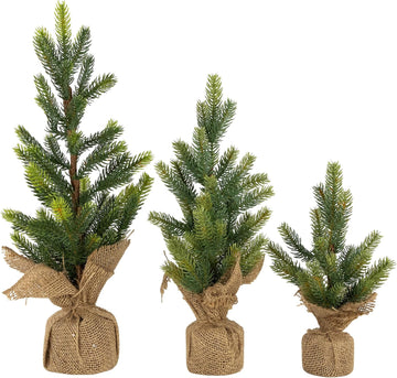 Mini Christmas Pine Artificial Christmas Trees Burlap Base 18"