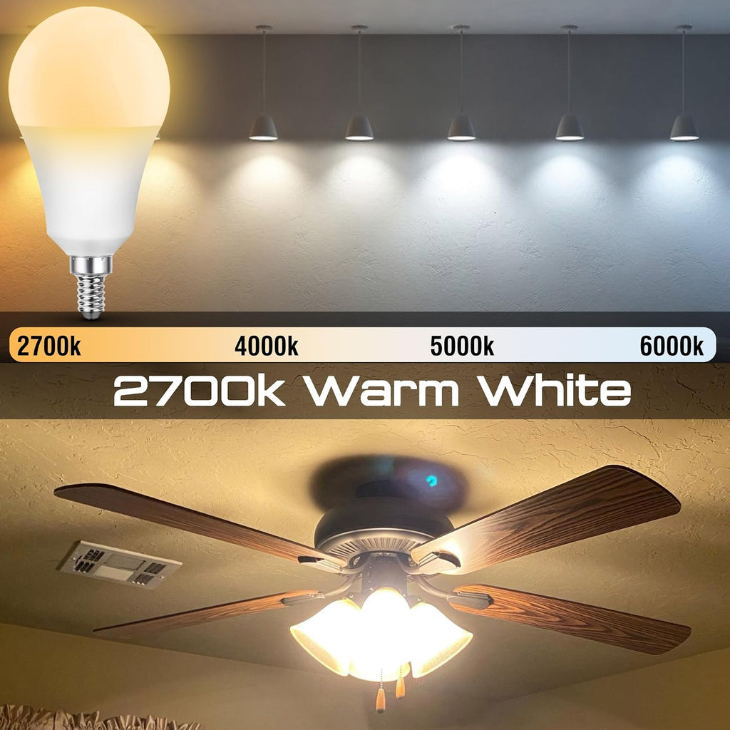 E12 A19 100W Equivalent LED Candelabra Light Bulbs 2700K Warm White, 1000LM
