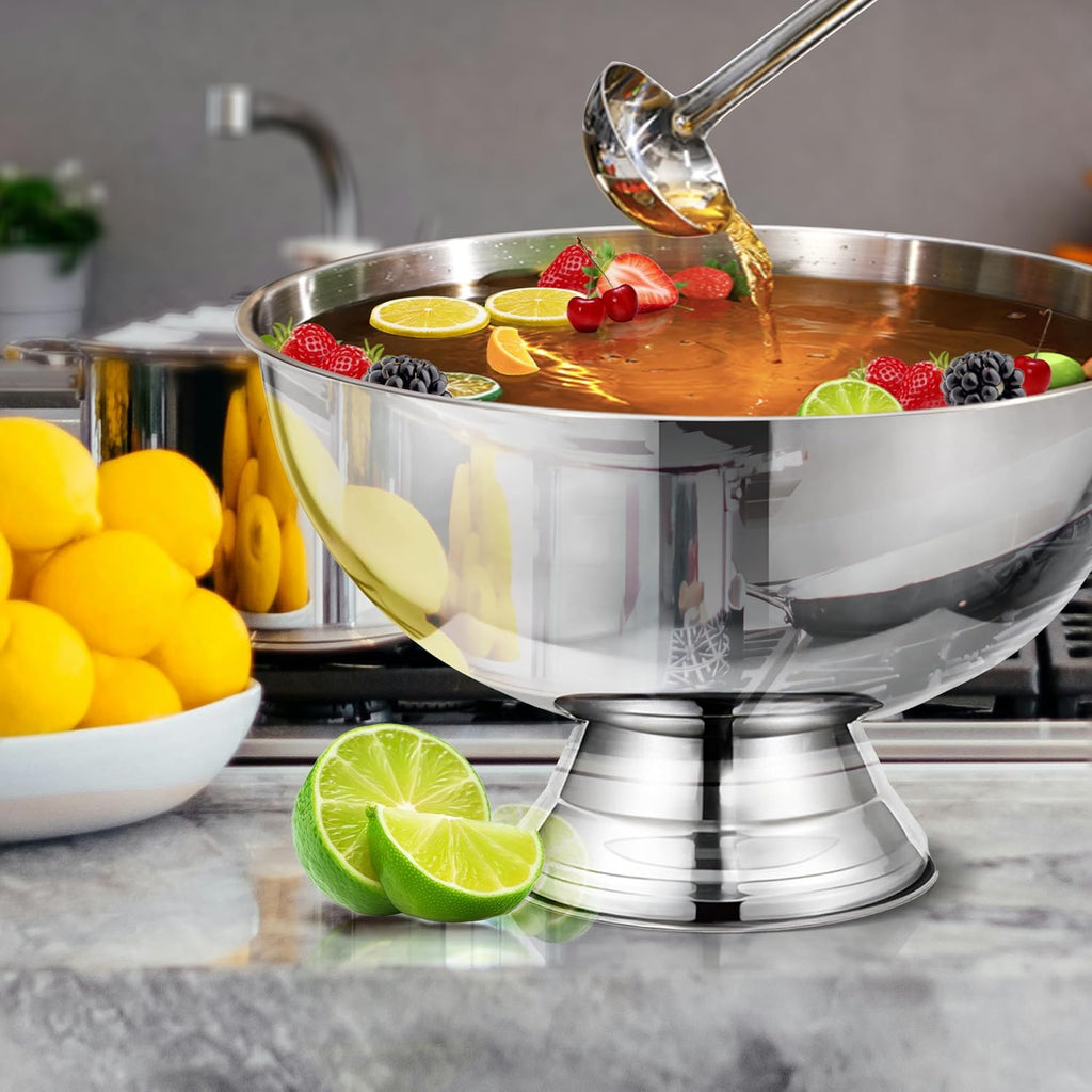 Large Ice Bucket for Parties & Punch Bowl Set, 12L, Silver