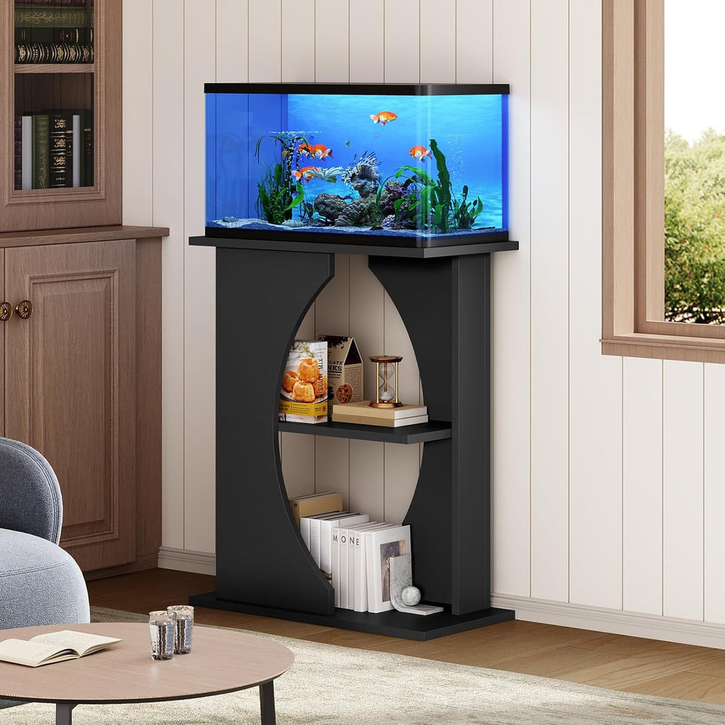10 Gallon Fish Tank Stand, Wooden Aquarium Stand with 3-Tier Storage Shelves, Heavy Duty Turtle Reptile Terrarium