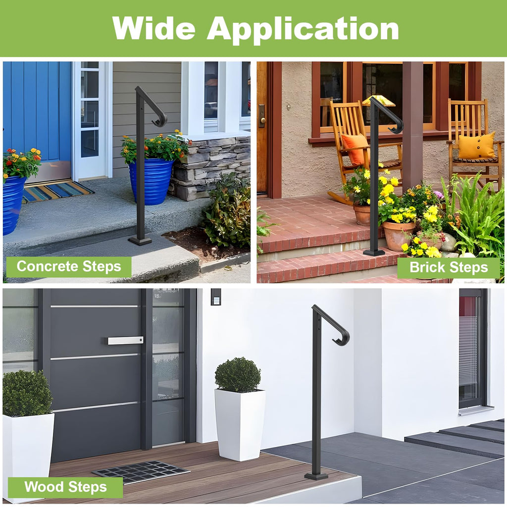 Single Step Handrail, 1 or 2 Steps Handrails for Outdoor Steps, Rust-Proof Wrought Iron Stair Railing for Seniors
