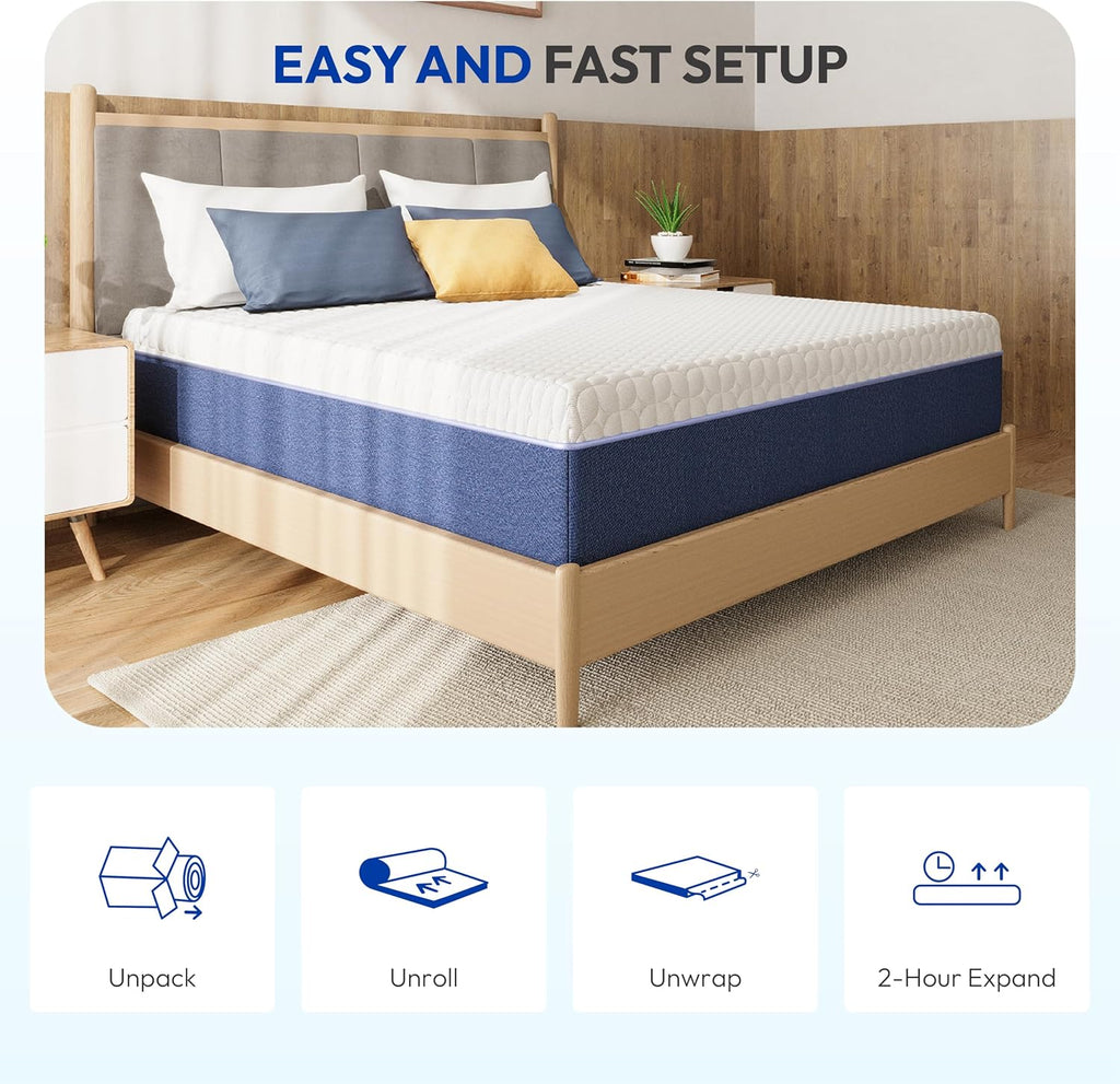 12 Inch Queen Size Mattress, Firm Gel Memory Foam Queen Mattress in a Box, Firm Back Support for Pressure Relief &