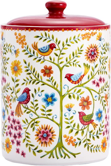Red Spring Bird Ceramic Air Tight 9 inch Cookie jar, for holding coffee, powder, tea, spices, Microwave