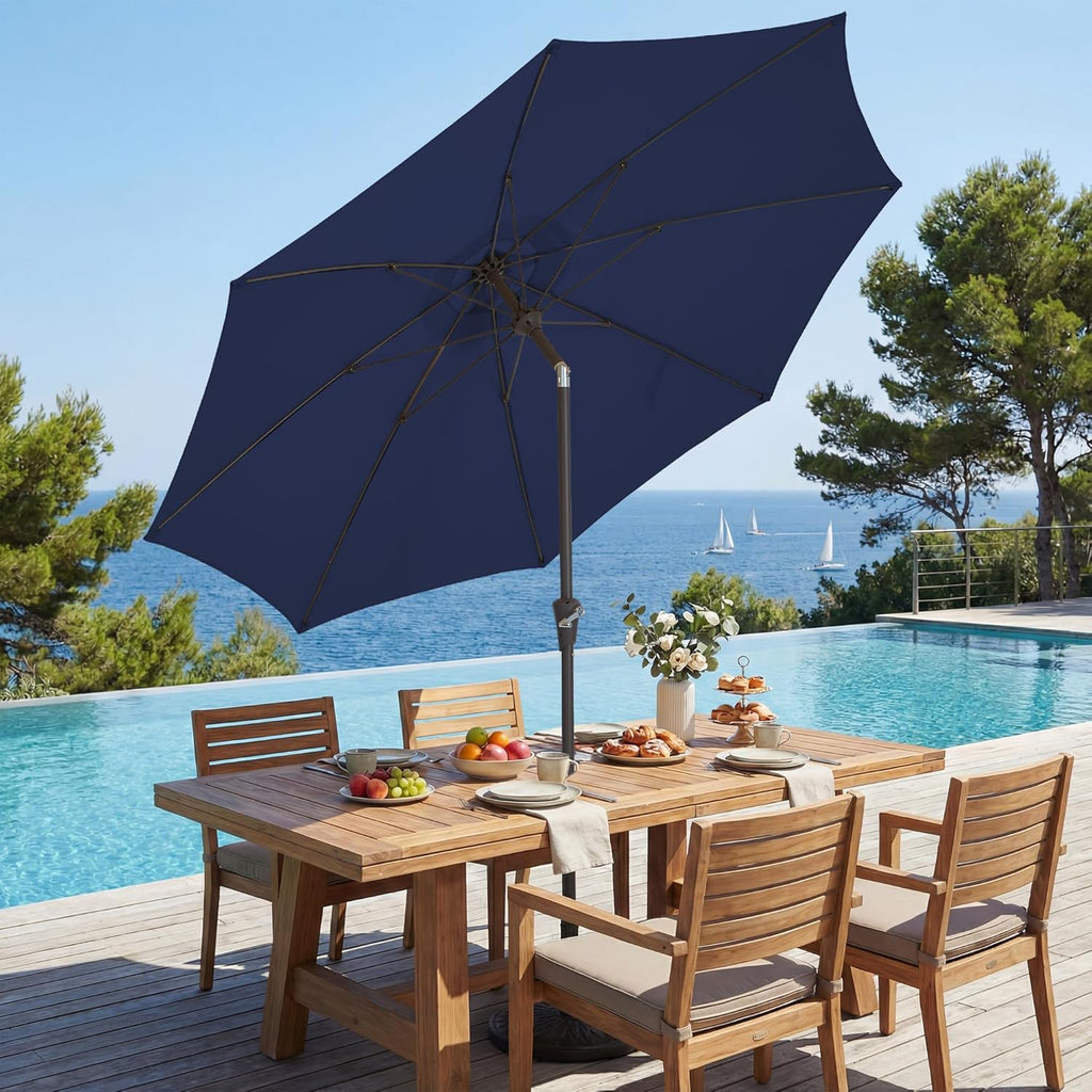 9FT Outdoor Patio Umbrella,Market Table Umbrella with 8 Fiberglass Ribs, Pool Umbrella with Tilt and Crank - Navy