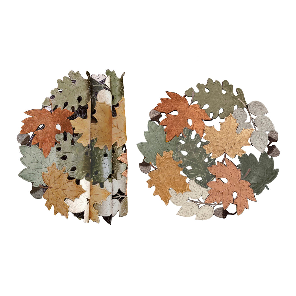 Fall Placemats Set of 4, 15inch Round Cutwork Embroidered Table Placemats, Autumn Maple Leaves Harvest Thanksgiving