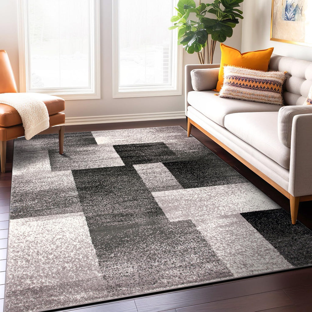 Distressed Boxes Modern Non-Shedding Cozy Area Rug Gray
