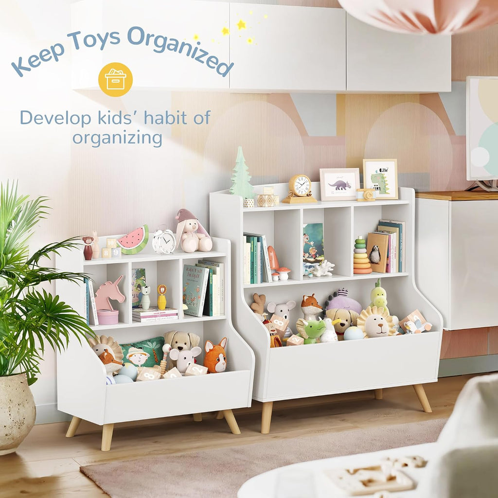 Kids Bookshelf and Toy Storage, 3-Tier Wooden Open Bookcase, Baby Book and Toy Storage Display Organizer with