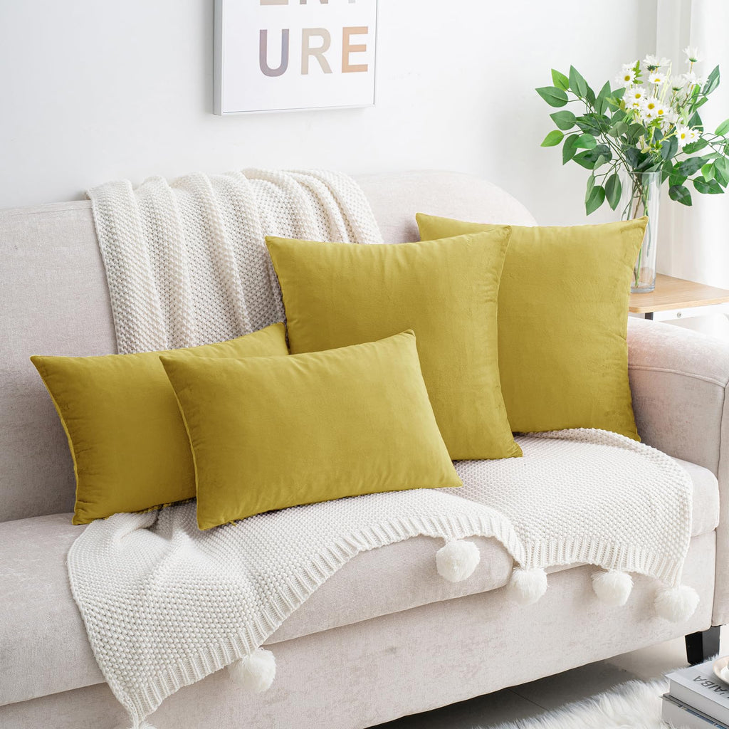 Yellow Throw Pillow Covers Velvet 12x20 Inch Pack of 2