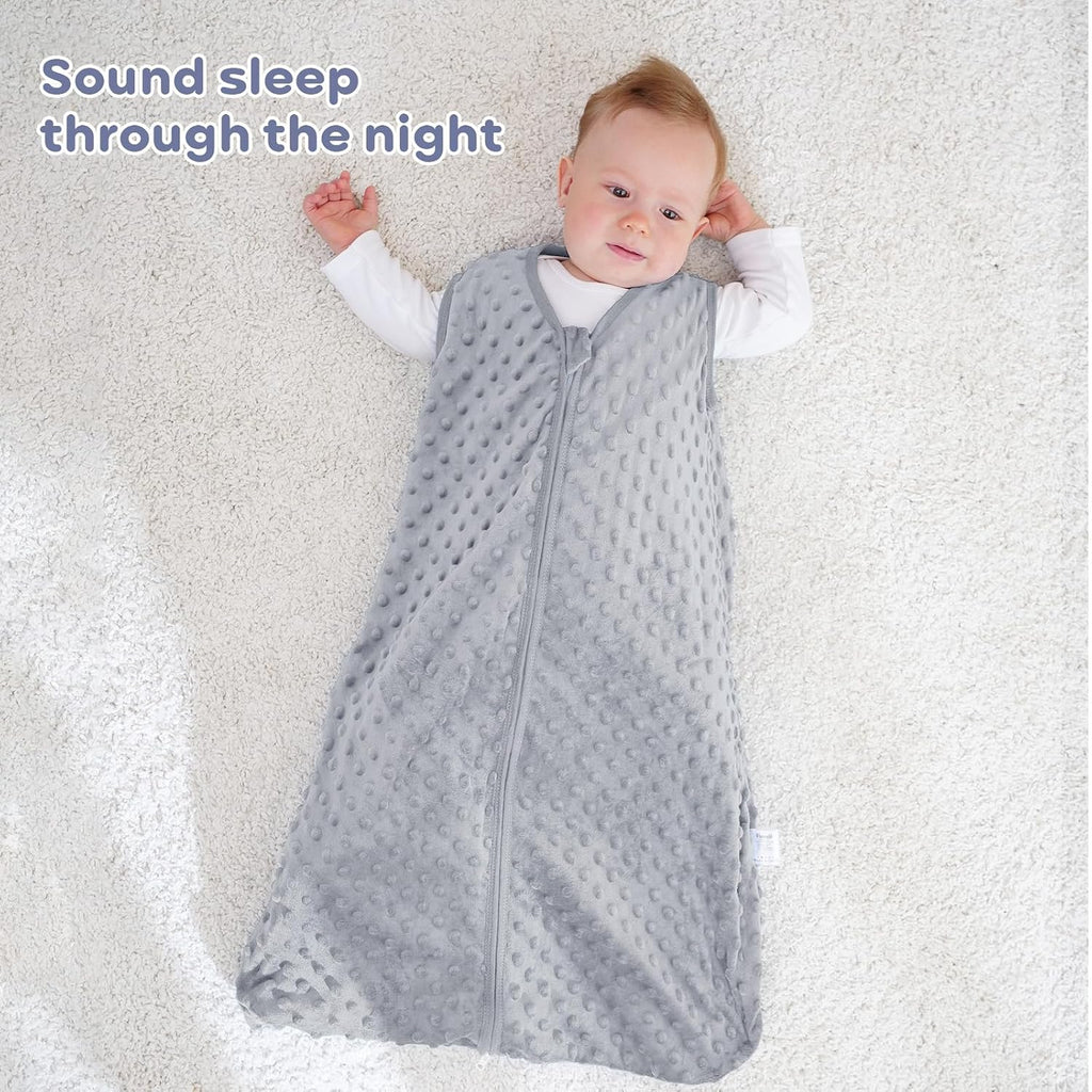 Fleece Baby Sleep Sack, 1.5 TOG Cotton Baby Wearable Blanket With Soft Plush Dots, 2 Pack