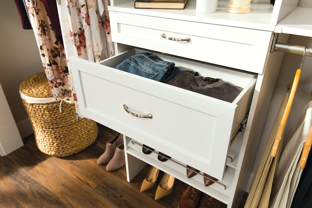 SuiteSymphony Wood Closet Drawer, Storage Tower Add On Accessory, Shaker Style, 25" x 10", Pure White