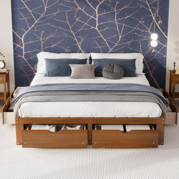 Japanese Low Solid Platform Bed Frame (Walnut, King)