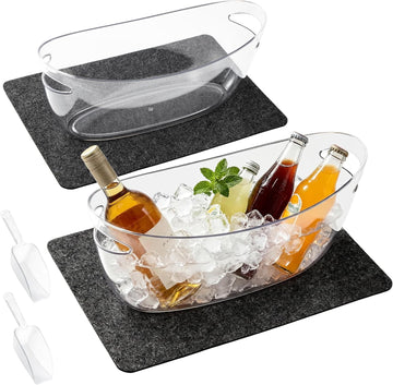 Ice Buckets for Parties 5.5L Large Clear Acrylic Beverage Tubs with 2 Scoops 2 Felt Mats, Champagne Buckets - Set of 2