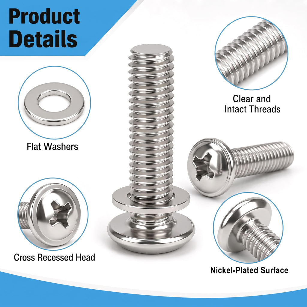 200PCS M4 Cabinet Pulls Knobs Screws,M4 Machine Screws,M4×25/30/35/40/45/50mm Phillips Pan Head Drawer Screws with
