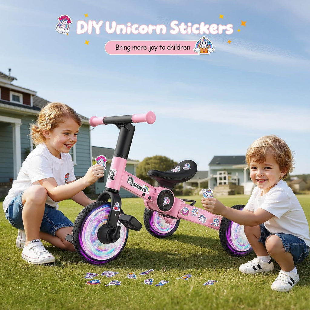 3 in 1 Toddler Balance Bike for 1-4 Year Olds, Colorful Lighting Baby Toddler Tricycle for 1 2 3 4 Year Old