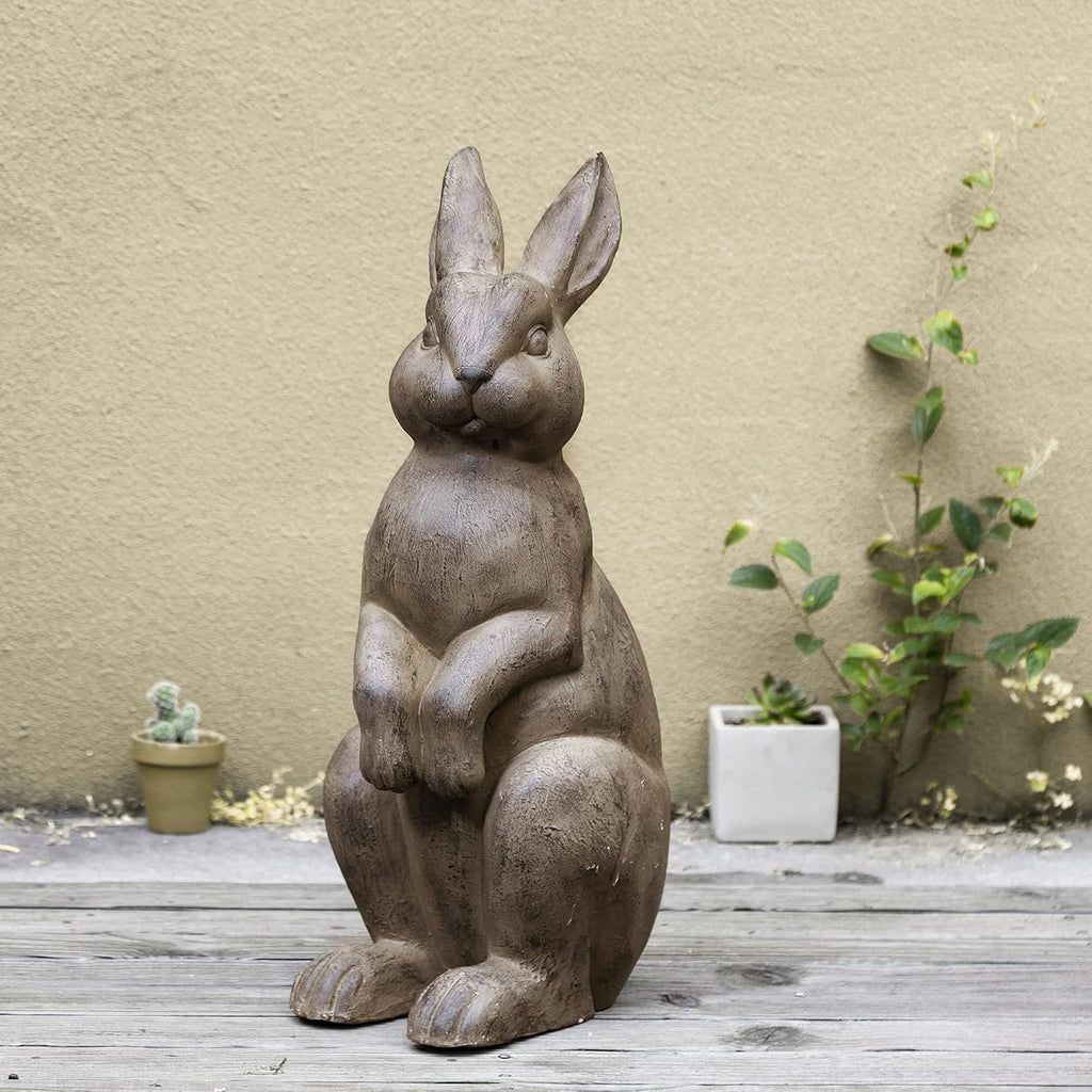 JK85246 Standing Rabbit Outdoor Statue, 22.75 Inch, Distressed Brown