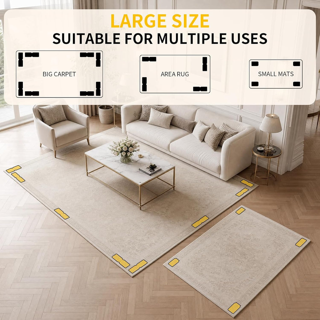 Rug Grippers for Hardwood Floors, No Damage Reusable Non Slip Rug Tape Pads, Washable Strong Adhesive Carpet Grippers - Set of 8