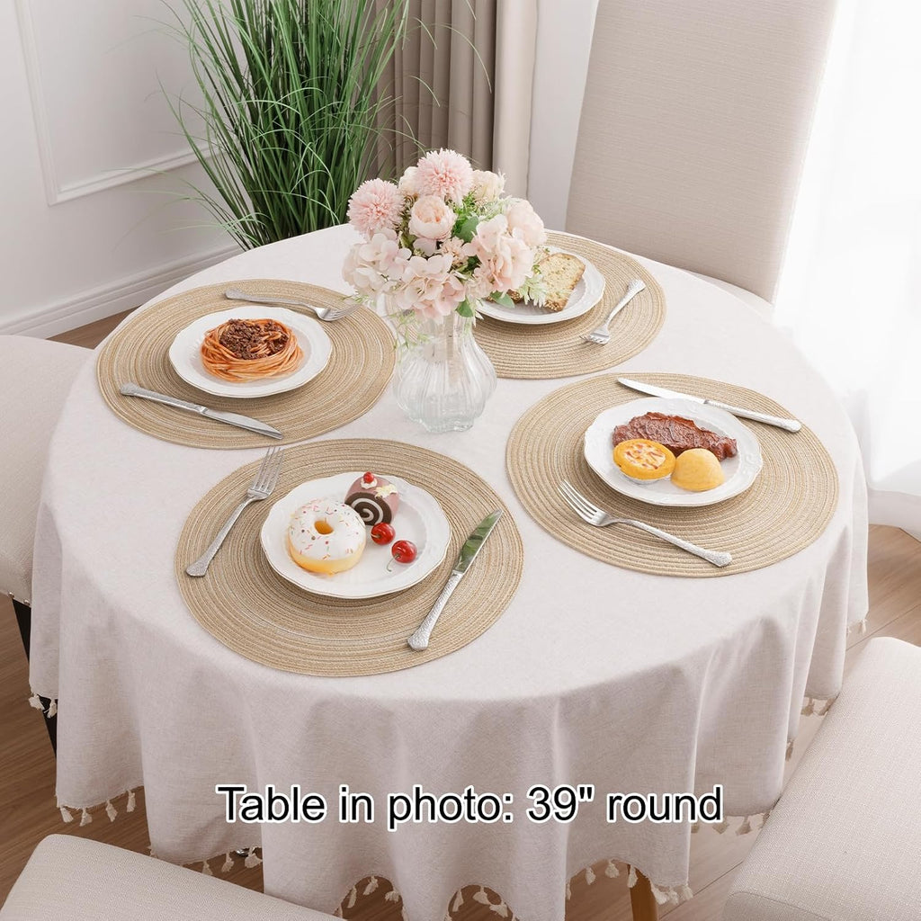Round Braided Placemats Washable Place Mats for Dining Tables 15 inch Non Slip Kitchen Table Mats (Beige, 4) - Set of 4