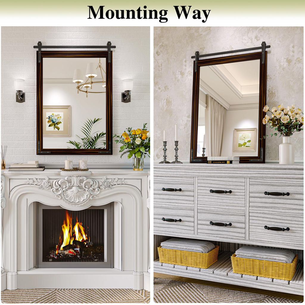 Farmhouse Bathroom Mirror, 24"x30" Black Brown Rustic Mirrors