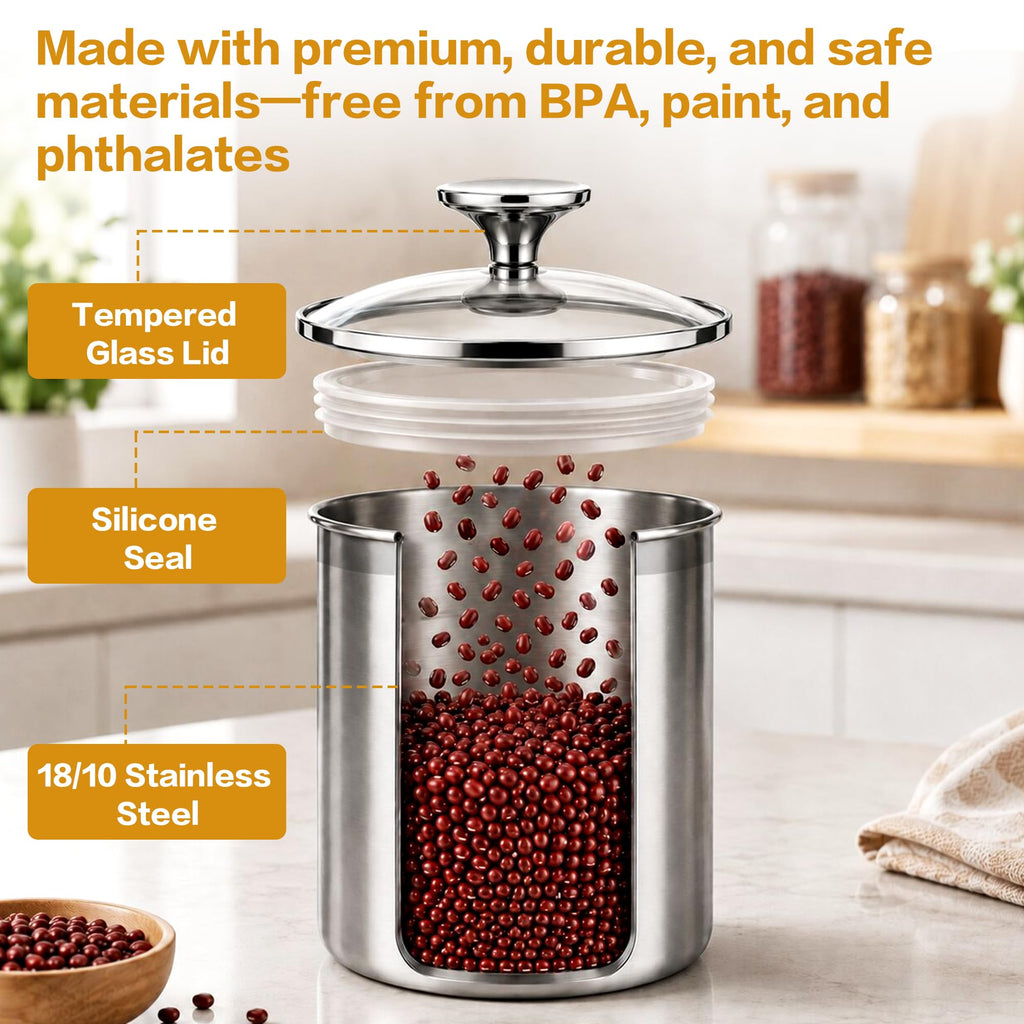 4-Pcs Stainless Steel Airtight Kitchen Canister Set with Glass Lid